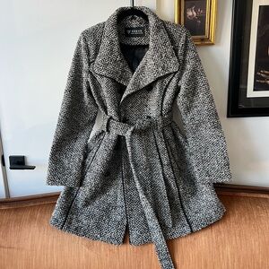 Vintage Guess Houndstooth Wool Blend Pea Coat